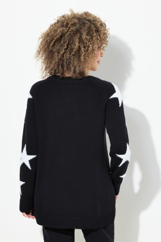 Pull à col rond et manches longues raglan, étoiles brillantes