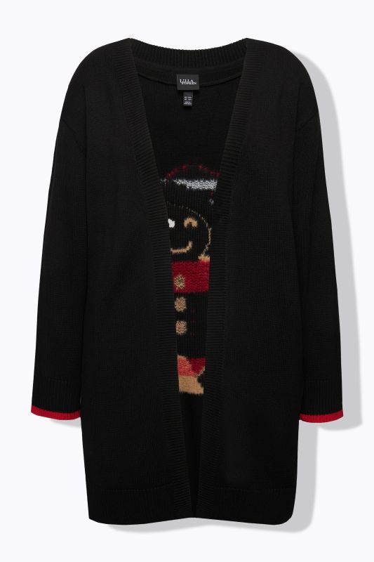 Cardigan ouvert à encolure en V, motif bonhomme en pain d'épices