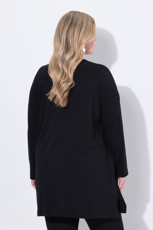 T-shirt long, col tunisien et manches longues, coupe évasée