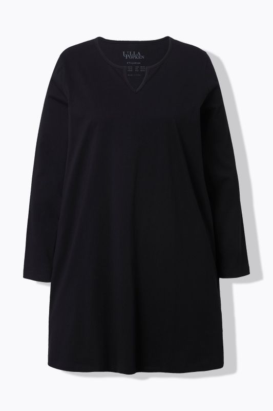 T-shirt long, col tunisien et manches longues, coupe évasée