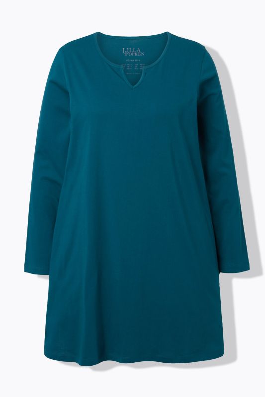 T-shirt long, col tunisien et manches longues, coupe évasée