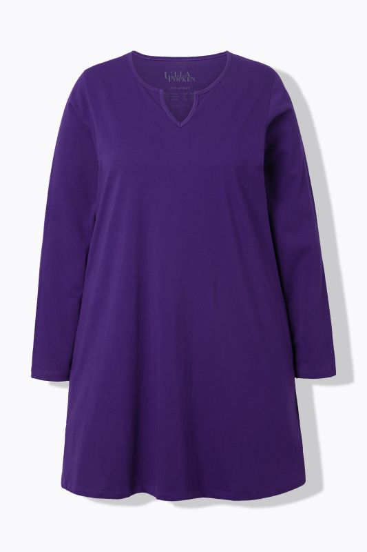 T-shirt long, col tunisien et manches longues, coupe évasée