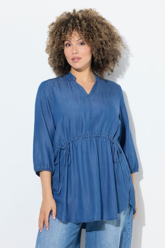 Blouse en Lyocell, manches 3/4 en cloche et col légèrement montant, coupe évasée
