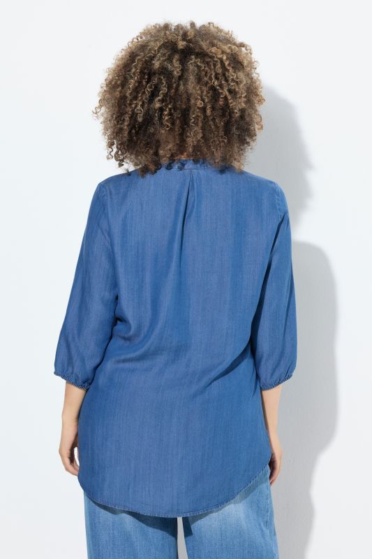 Blouse en Lyocell, manches 3/4 en cloche et col légèrement montant, coupe évasée