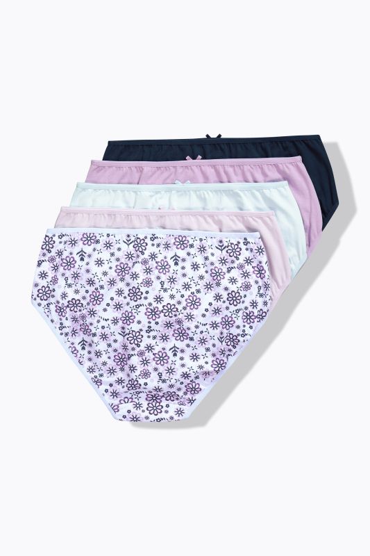 Culottes midi, lot de 5, fleurs/uni, tour de cuisse échancré