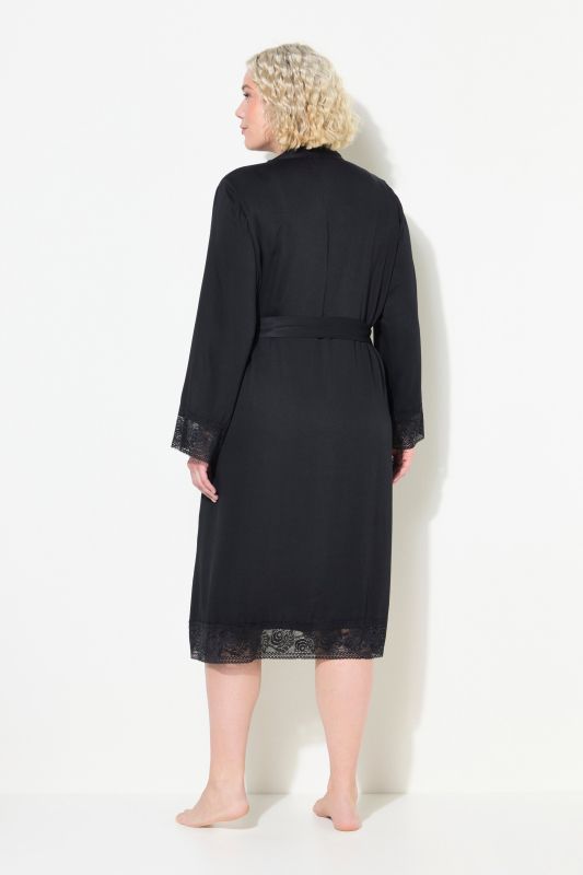 Robe de chambre, dentelle, ceinture à nouer et manches longues
