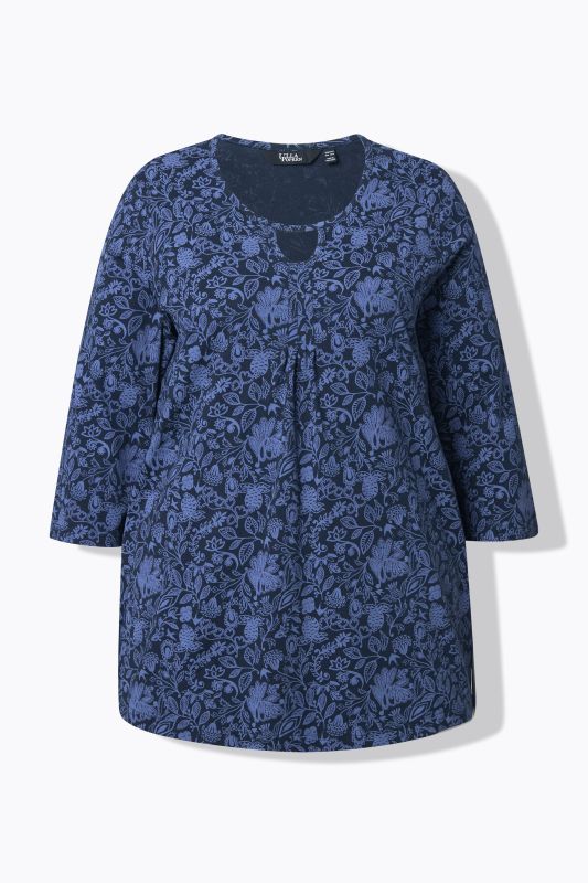 T-shirt à fleurs, décolleté rond et manches 3/4, coupe évasée