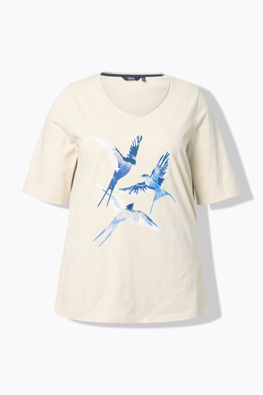 T-shirt motif hirondelles, décolleté en V et manches courtes, coupe Classic Fit