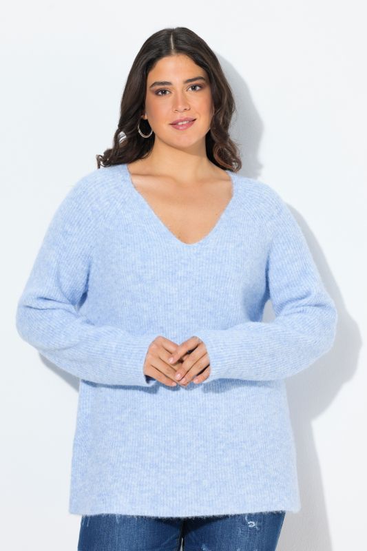 Pull encolure en V, manches longues et maille côtelée
