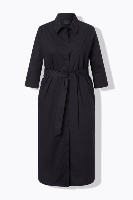 Robe-chemisier col chemise et manches 3/4, galon contrastant