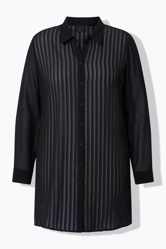 Chemisier col chemise et manches longues, rayures transparentes
