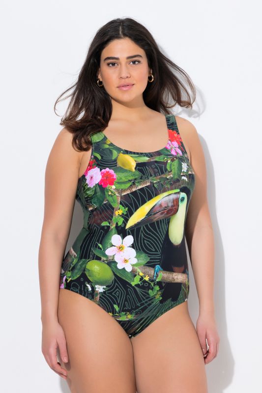 Maillot de bain, motif toucan, sans bonnets souples, col rond