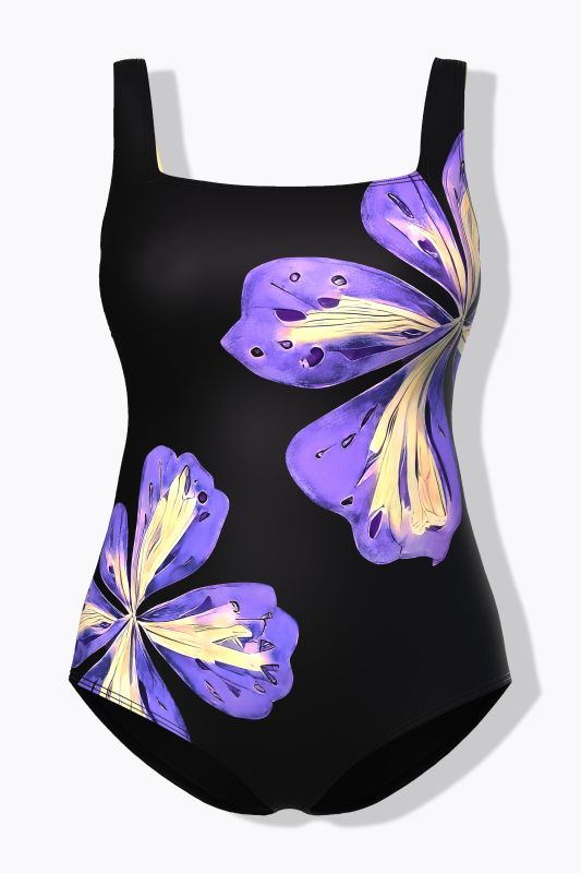 Maillot de bain, motif fleurs, bonnets souples, matière recyclée