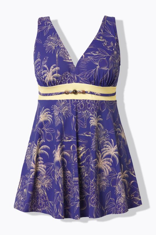 Robe de bain, motif palmiers, matière recyclée, Powermesh