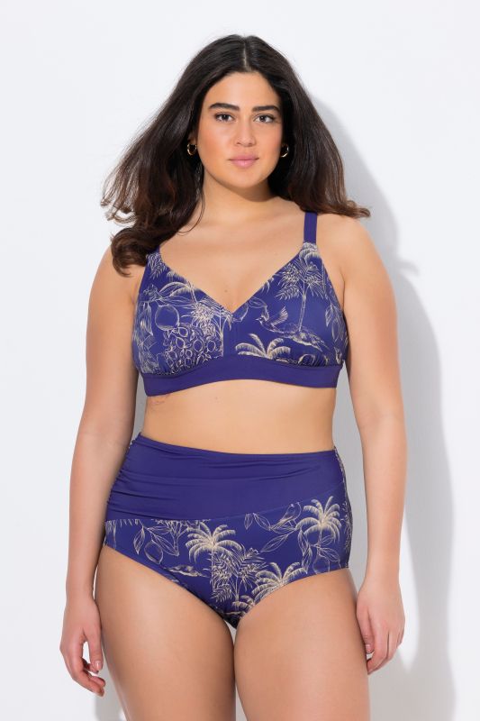 Bikini, motif palmiers, sans bonnets souples, bretelles réglables, matière recyclée