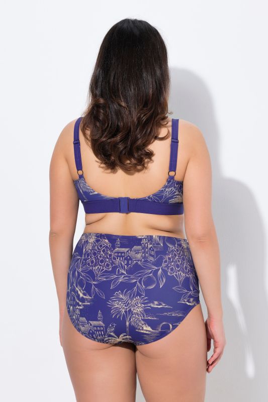 Bikini, motif palmiers, sans bonnets souples, bretelles réglables, matière recyclée