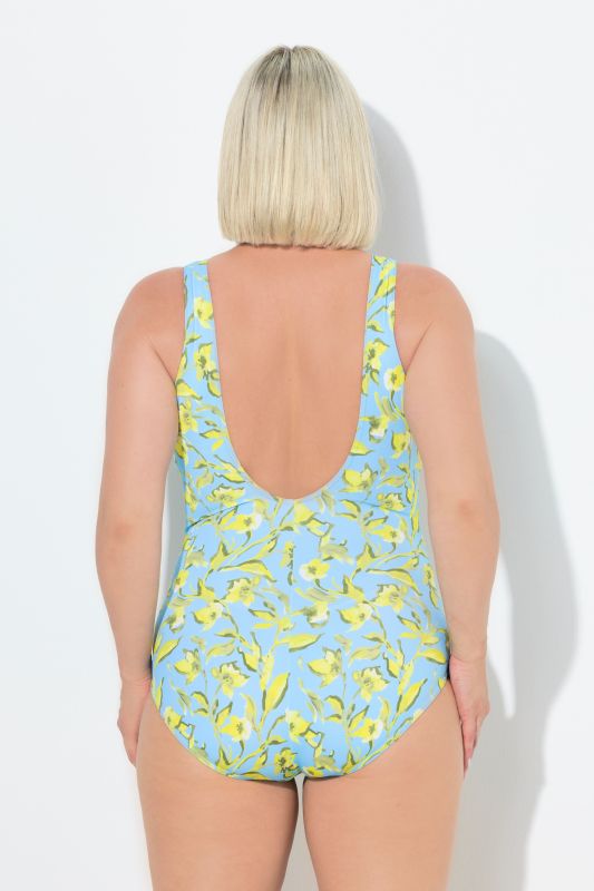 Maillot de bain à bonnets souples, cordons fantaisie et motif fleurs, matière recyclée