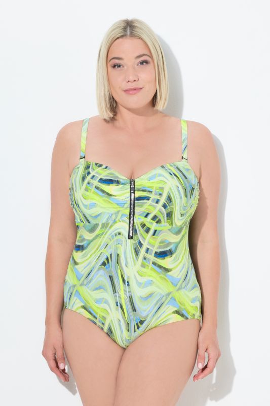 Maillot de bain à bonnets souples, fermeture zippée et motif vagues