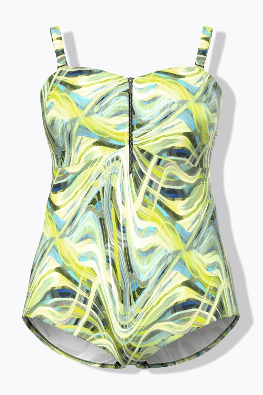 Maillot de bain à bonnets souples, fermeture zippée et motif vagues