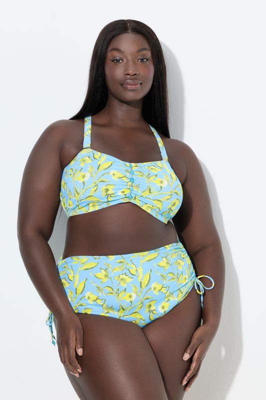 Bikini à bretelles réglables, rubans fantaisie et imprimé fleurs