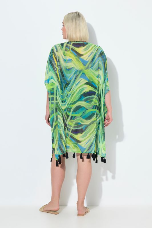 Tunique en mousseline, coupe oversize, décolleté en V et manches courtes, joli motif vagues