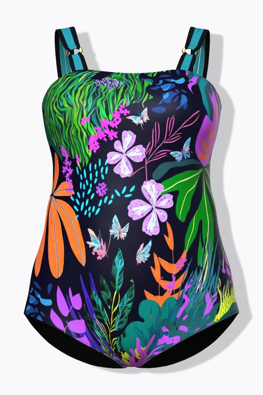 Maillot de bain, motif à fleurs, bretelles quadruples, bonnets souples, matière recyclée