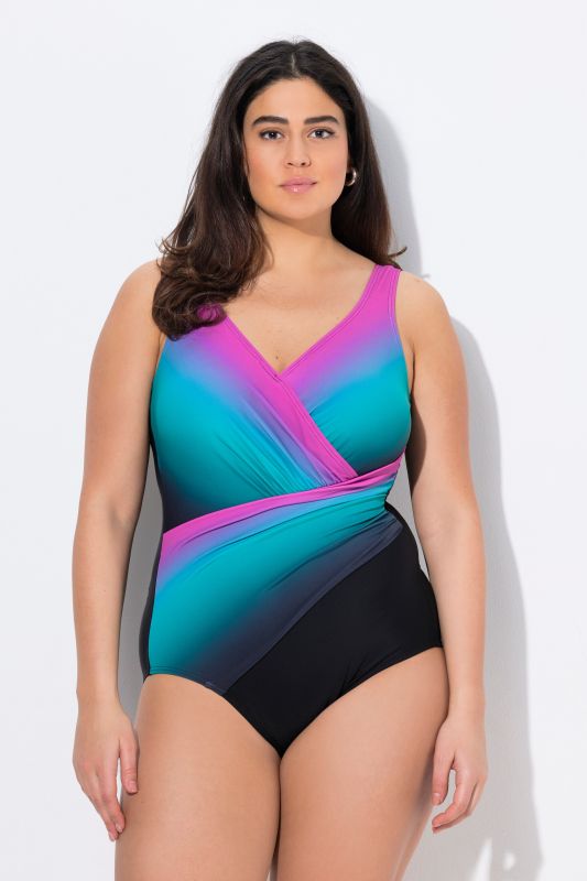 Maillot de bain en matière recyclée, dégradé de couleurs, drapé et bonnets souples