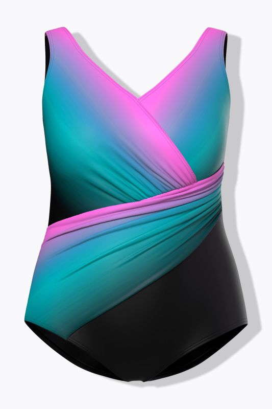 Maillot de bain en matière recyclée, dégradé de couleurs, drapé et bonnets souples