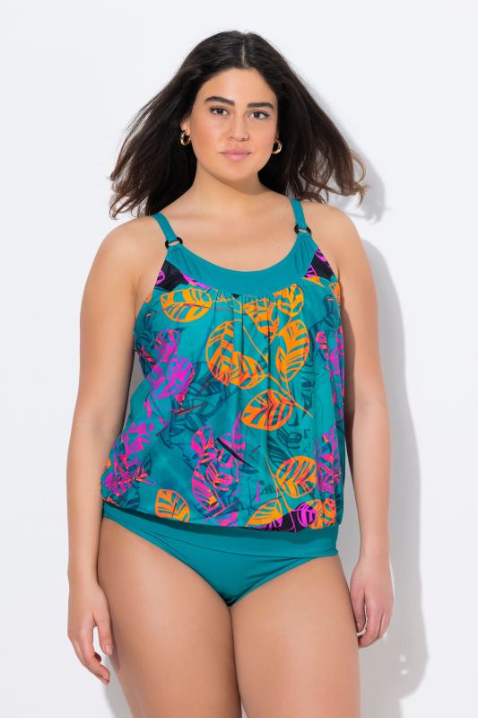 Tankini, motif feuilles, bonnets souples, bretelles réglables