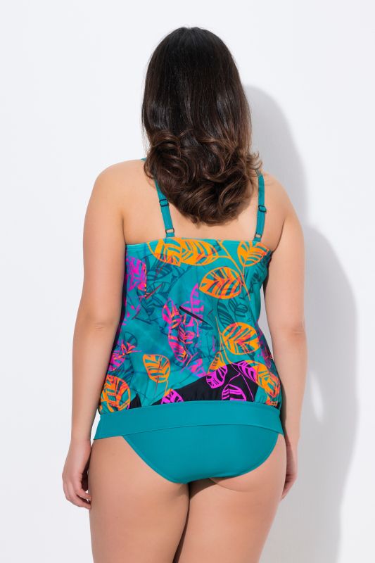 Tankini, motif feuilles, bonnets souples, bretelles réglables