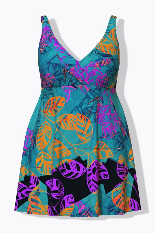 Robe de bain, motif feuilles, bonnets souples, doublure poitrine Powermesh