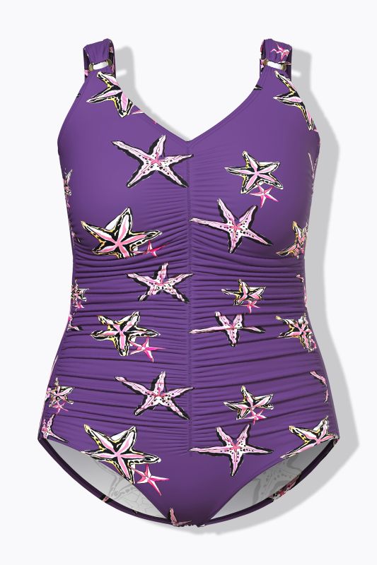 Maillot de bain à bonnets souples, décolleté en V, motif étoiles de mer