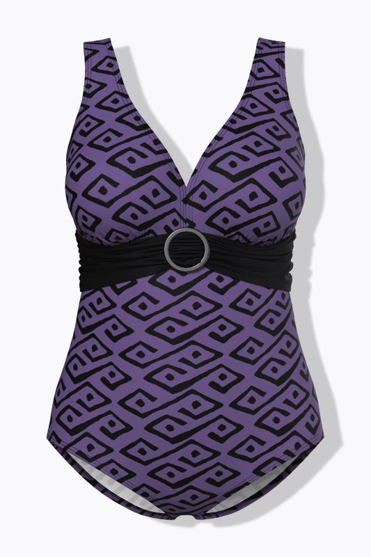 Maillot de bain à bonnets souples, anneau fantaisie et motif losanges, matière recyclée