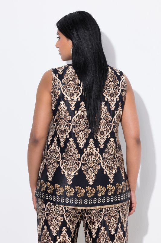 Blouse sans manches en satin, décolleté en V, coupe évasée