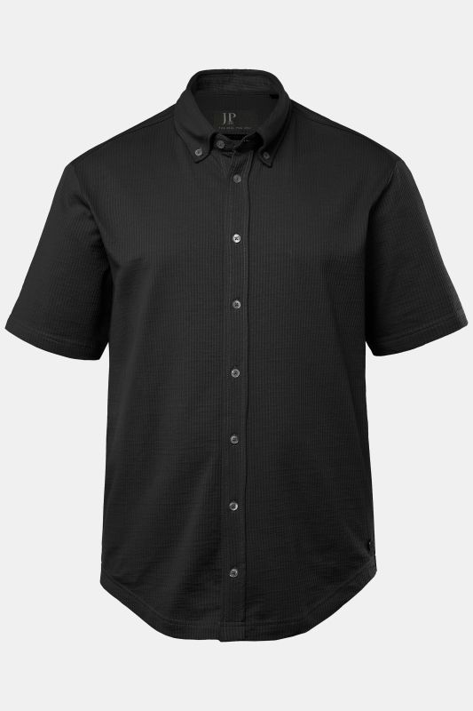 Chemise en jersey seersucker JP 1880, manches courtes et col à pointes boutonnées, coupe Modern Fit - jusqu'au 8 XL