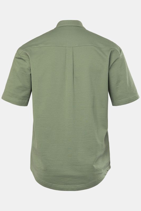 Chemise en jersey seersucker JP 1880, manches courtes et col à pointes boutonnées, coupe Modern Fit - jusqu'au 8 XL
