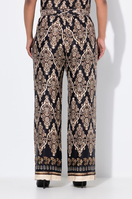 Pantalon en satin à taille élastique, jambe droite et large