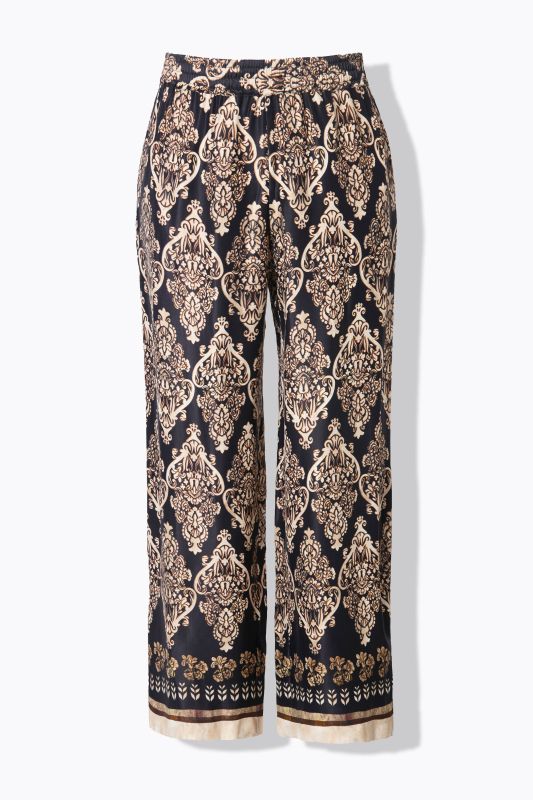 Pantalon en satin à taille élastique, jambe droite et large