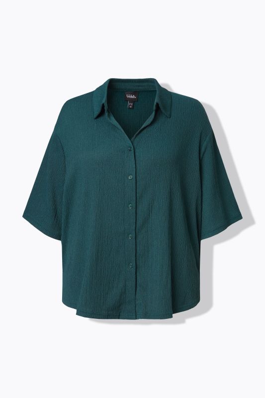 Chemisier à manches courtes et col chemise, matière texturée