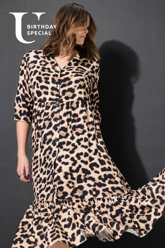 Robe maxi en mousseline, imprimé léopard, coupe évasée
