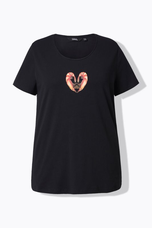 T-shirt, motif crevettes, coupe classique, col rond, manches courtes
