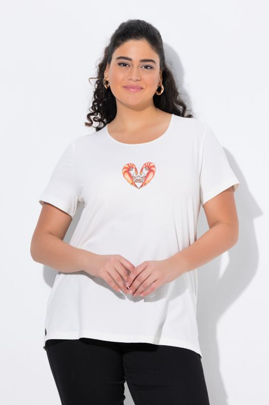 T-shirt, motif crevettes, coupe classique, col rond, manches courtes