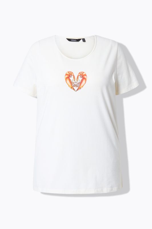 T-shirt, motif crevettes, coupe classique, col rond, manches courtes