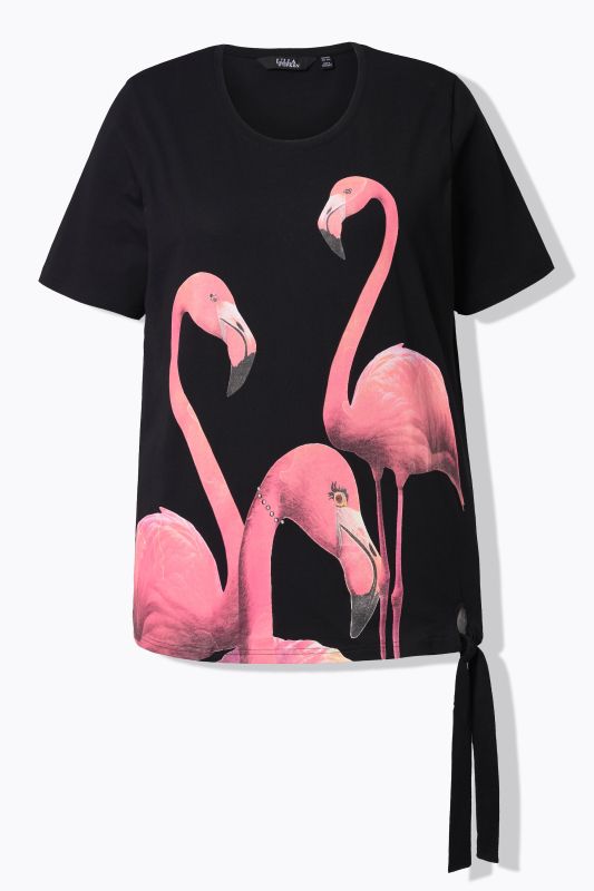 T-shirt, motif flamants roses, pierres fantaisie, col rond, manches courtes