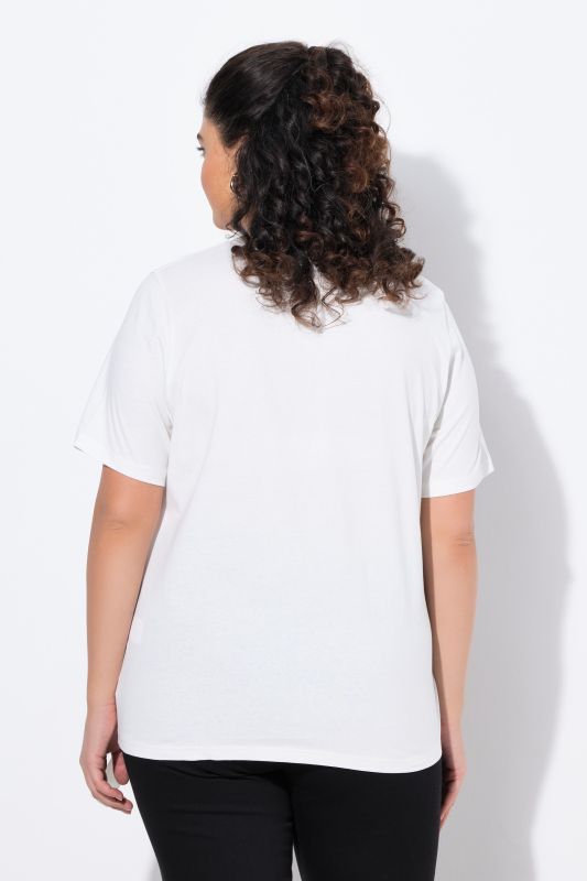 T-shirt, motif flamants roses, pierres fantaisie, col rond, manches courtes
