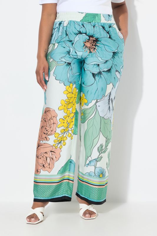 Pantalon, motif à fleurs, jambe large, taille élastique