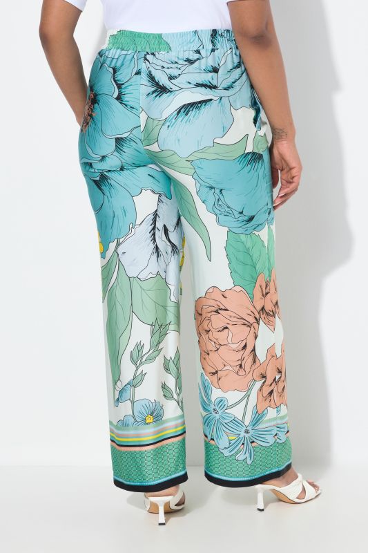 Pantalon, motif à fleurs, jambe large, taille élastique