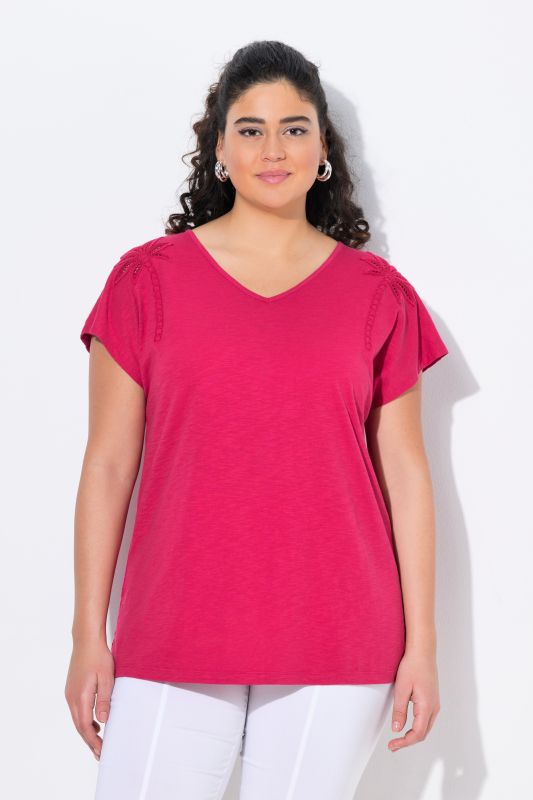 T-shirt, motif palmiers, oversize, col V, manches courtes