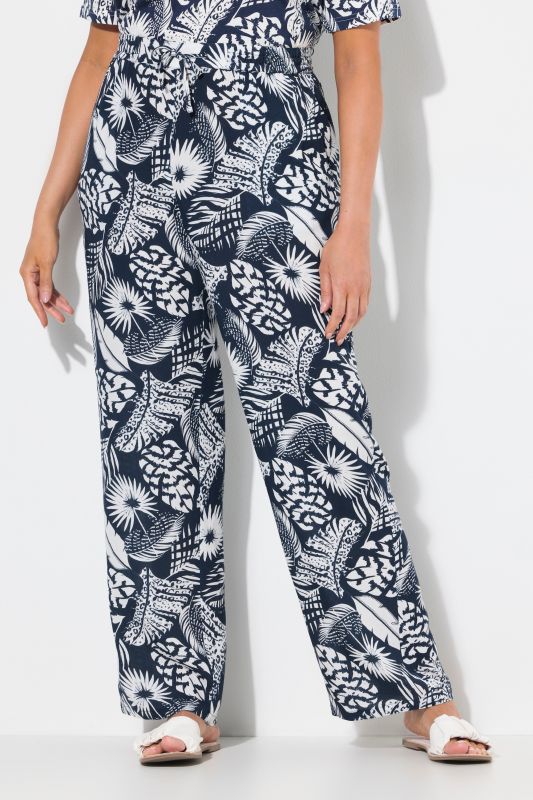 Pantalon Rose, motif feuilles, jambe large, taille élastique