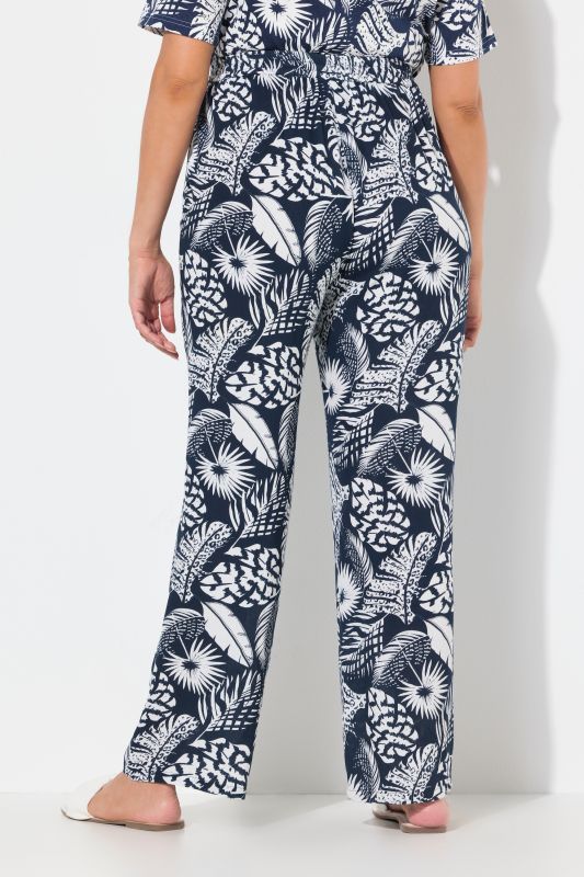Pantalon Rose, motif feuilles, jambe large, taille élastique
